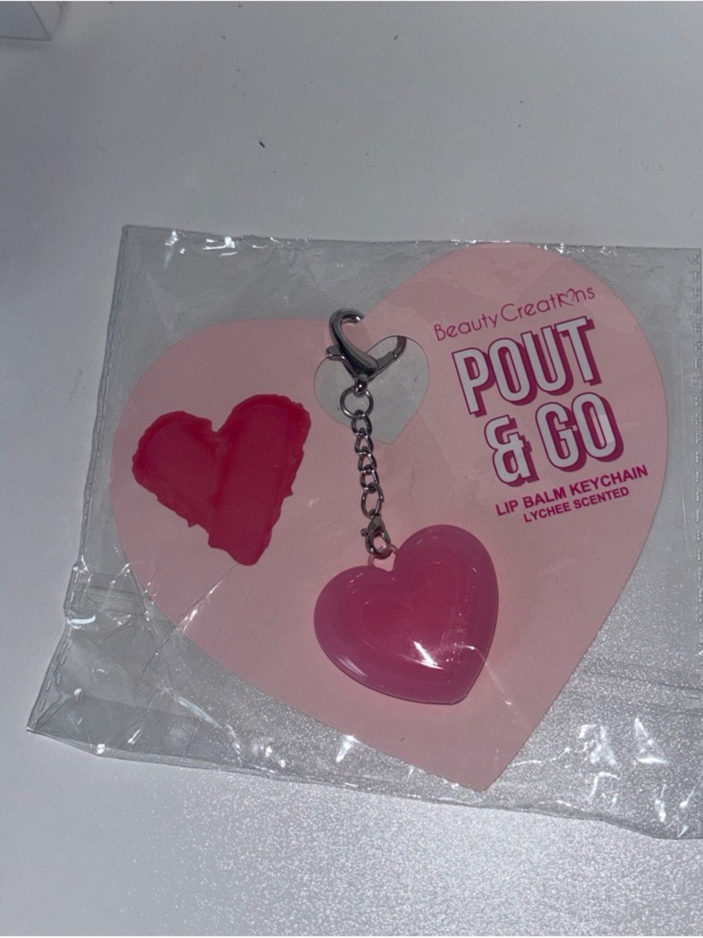 Beauty Creations Heart Pout & Go Lip Balm Keychain - Pink